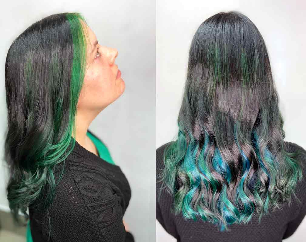 Mermaid blue curls on black hair