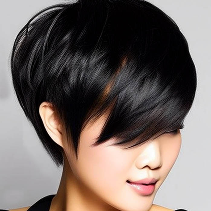 <alt="Short Haircut with Sweeping Fringe"/>